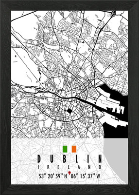 DUBLIN KARTE IRLAND Gerahmtes Wandbild Poster Leinwanddruck Bild