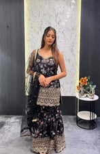 Latest New Pure Chinnon Silk Top Palazzo With Black Dupatta For Wedding Wear