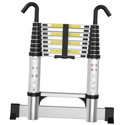 Telescoping Ladder with Hooks 8.5 FT - Aluminum 8.5FT (Hook＆Stabilizer) Silvery