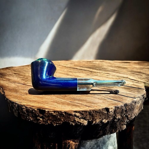 Vintage 1980s Wilder Finamore Chifre Smoking Pipe Brazil Blue Clear Stem NOS - Picture 5 of 15