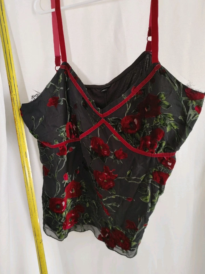 Babydoll Cami Vintage Whimsygoth Mossimo Y2K Terciopelo Burnout Foto 4 de 4