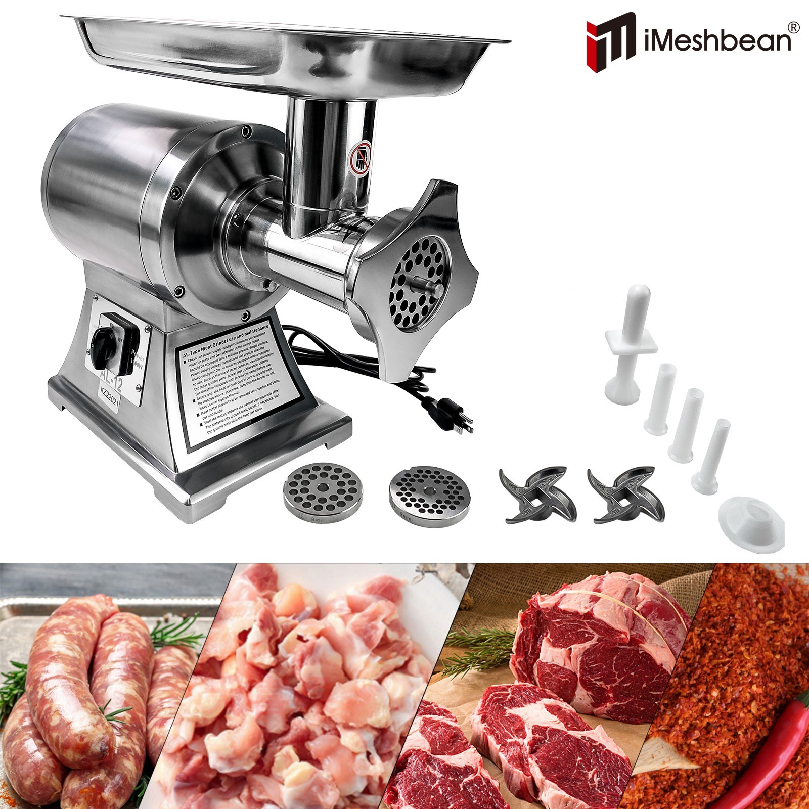 550LB/h 1100W Commercial Meat Grinder,Electric Sausage Stuffer,193RPM Heavy Duty