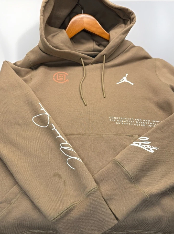Moletom com capuz Jordan x Clot estampa de logotipo cruzado branco médio raro masculino marrom/coleira - Imagem 3 de 4