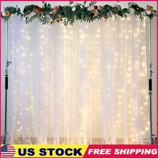 10ft Tulle Backdrop Curtain W/ Warm White String Lights Wedding Party Decor New