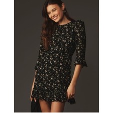 Reformation Doutzen Black Floral Ruffle Long Sleeve A-Line Mini Dress Size 10