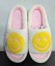 Soft Plush Smiley Face Slippers Women's Size S 5-6  Easter Basket Happy Face