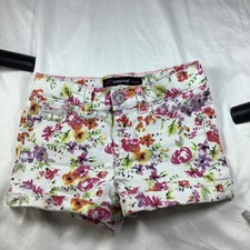 Jordache Girls Floral Denim Cuffed Shorts White Multi Color