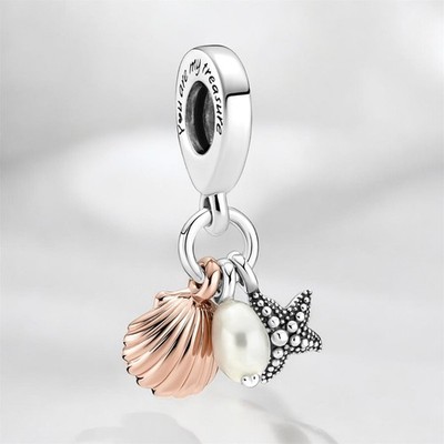 NEW Pandora Freshwater Cultured Pearl, Starfish & Shell Triple Dangle Charm