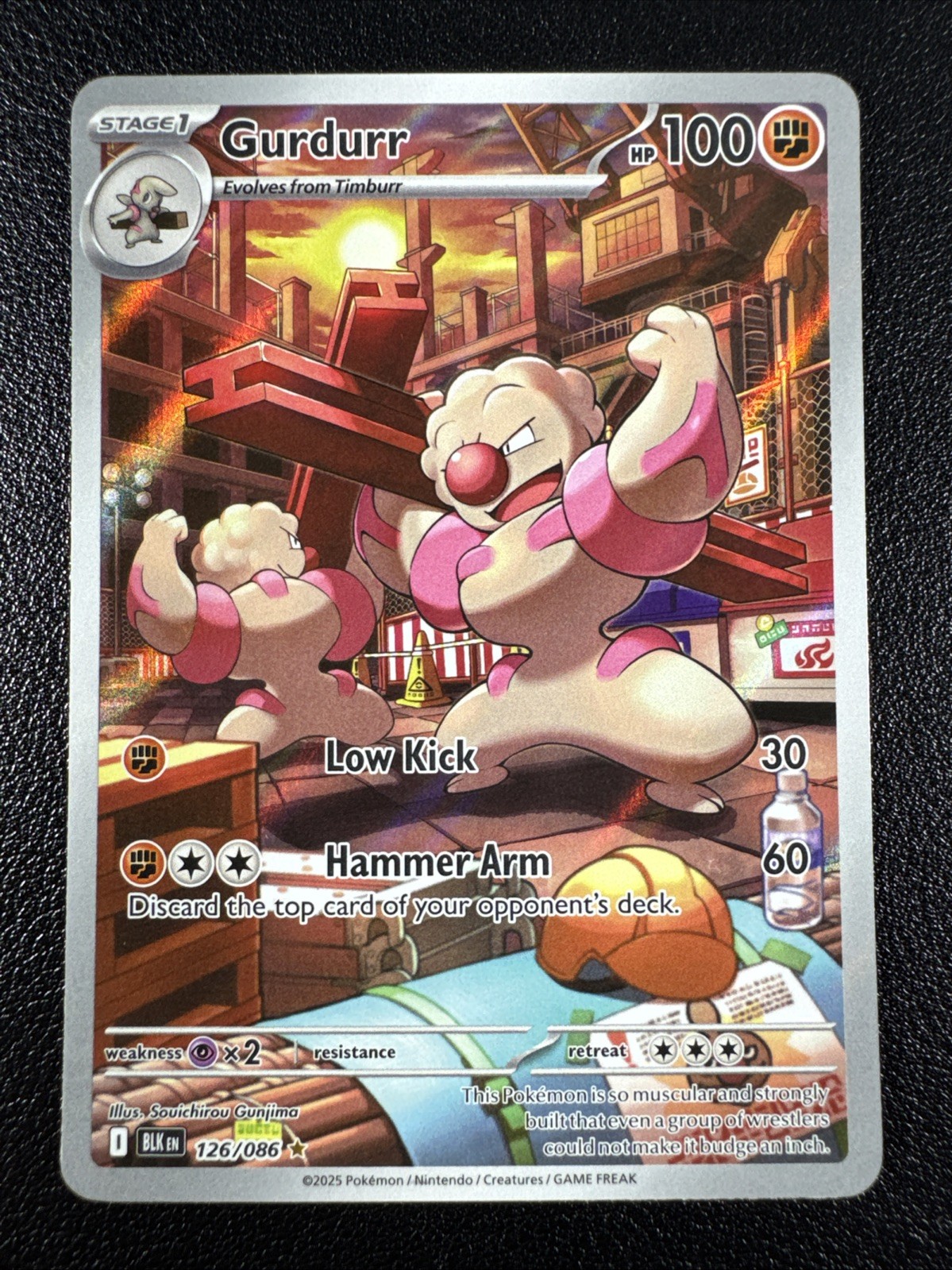 Pokemon Gurdurr Illustration Rare IR Full Art Holo 126/086 Black Bolt