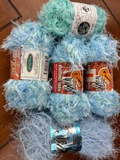 Lot mixte fils à cils fantaisie LOT 183 BLEU PÂLE 5 écheveaux très beaux ! BLEU