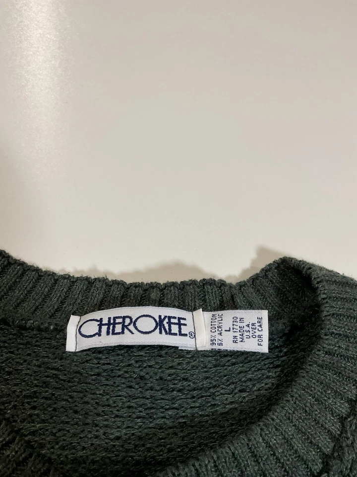 Vintage Cherokee Henley Sweater Sz L Dark Green Fisherman Made In USA Dad 90s - Image 3 of 4