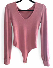 Abercrombie Fitch Women s Pink V-Neck Long Sleeve Stretch Bodysuit S