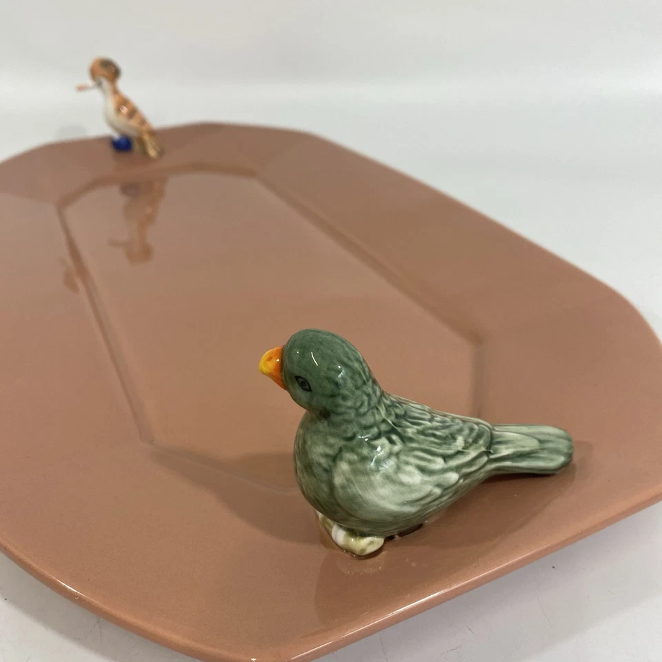 "Nuevo plato de cerámica para servir Anthropologie Loro Bird melocotón 18""" Foto 4 de 4