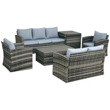 Outsunny 6 PCS Patio Rattan Sofa Set Conversation Furniture Grey