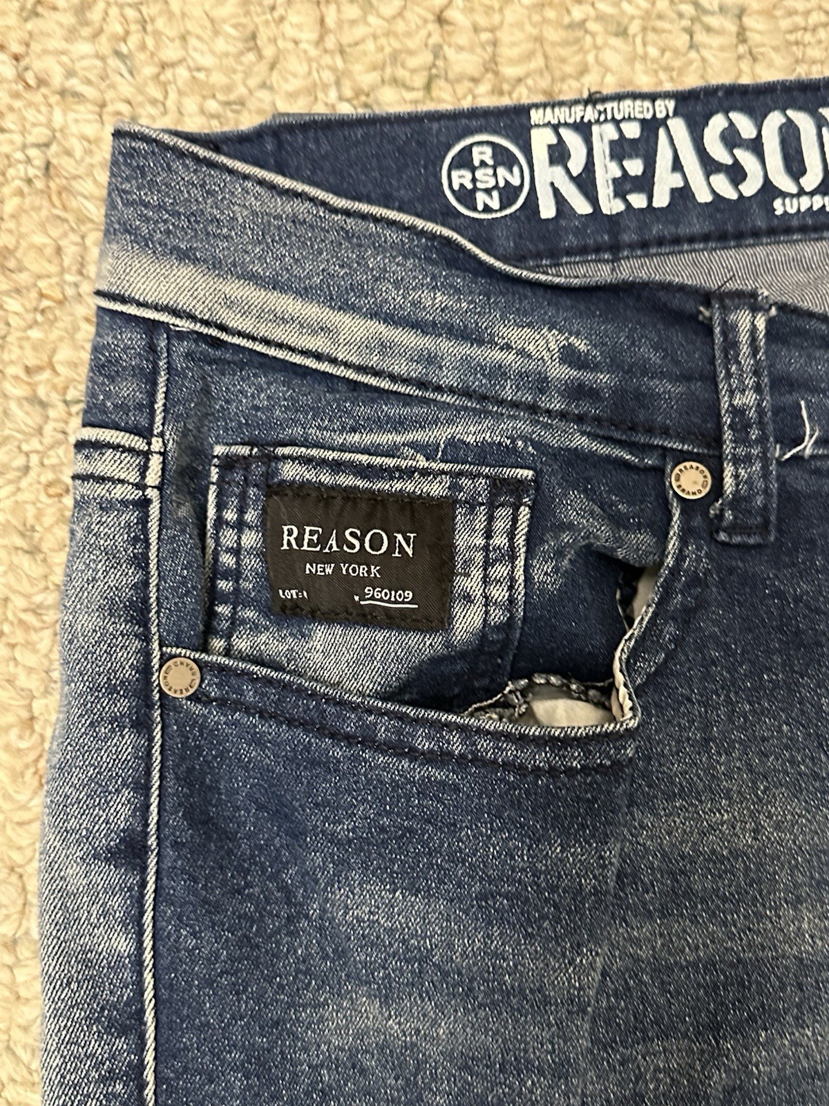 Reason Multicolor Patchwork Denim Jeans Size 34 - image 2