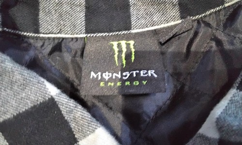 Monster Energy Shirt Jacket Adult L Gray Black Plaid Checker Snap Up Mens - Bild 4 von 6