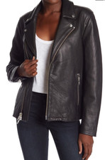 Frame Denim Oversized Leather Moto Jacket Womens- Color Black (noir) Size Small