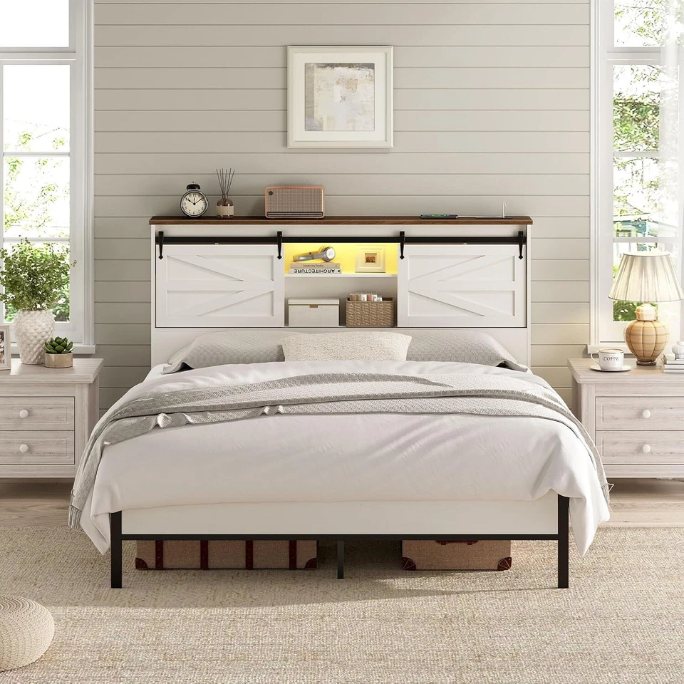 Queen Headboard Only for Bedroom Wooden Bookcase Headboard w/ Charging Station - Image 4 of 4
