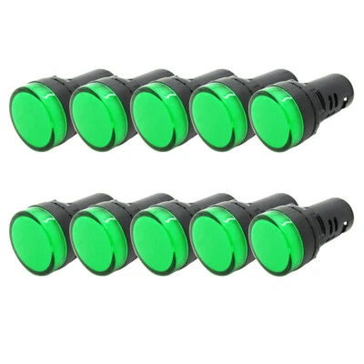 10 x Green 22mm 220V LED Indicator Light Power Signal Lamp Bulk AD16-22D/S Round - Image 1 of 4