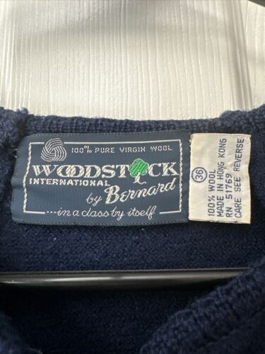 Woodstock by Bernard Sweater Size 36 Navy Blue Classic Wool Vintage Cardigan ART - Picture 2 of 3