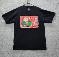 Peanuts Charlie Brown Christmas Open Me First Men's Black T-Shirt Size Large