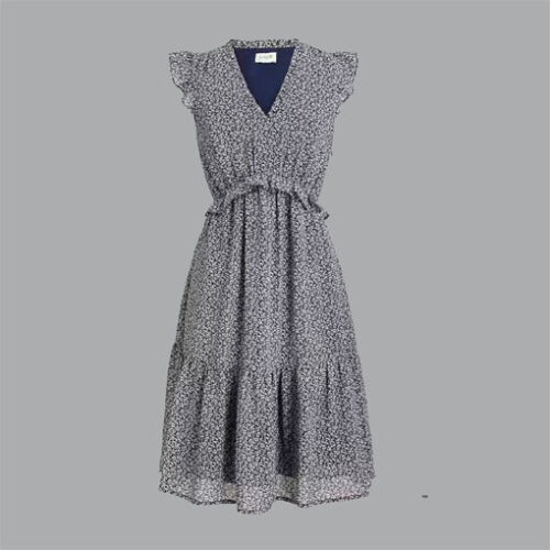 J CREW ~ MARINEBLAU Blumenmuster gerüschtes V-Ausschnitt KLEID mit Taschen Gr. 14 neu mit Etikett - Bild 2 von 6