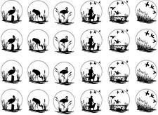 Moonscape Nature Scenes 24 pcs 1" Black Fused Glass Decals