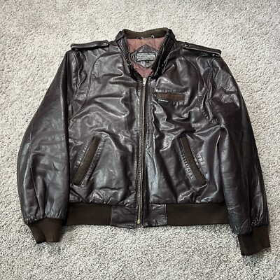 Members Only Vintage Brown Leather Bomber Cafe Racer Jacket