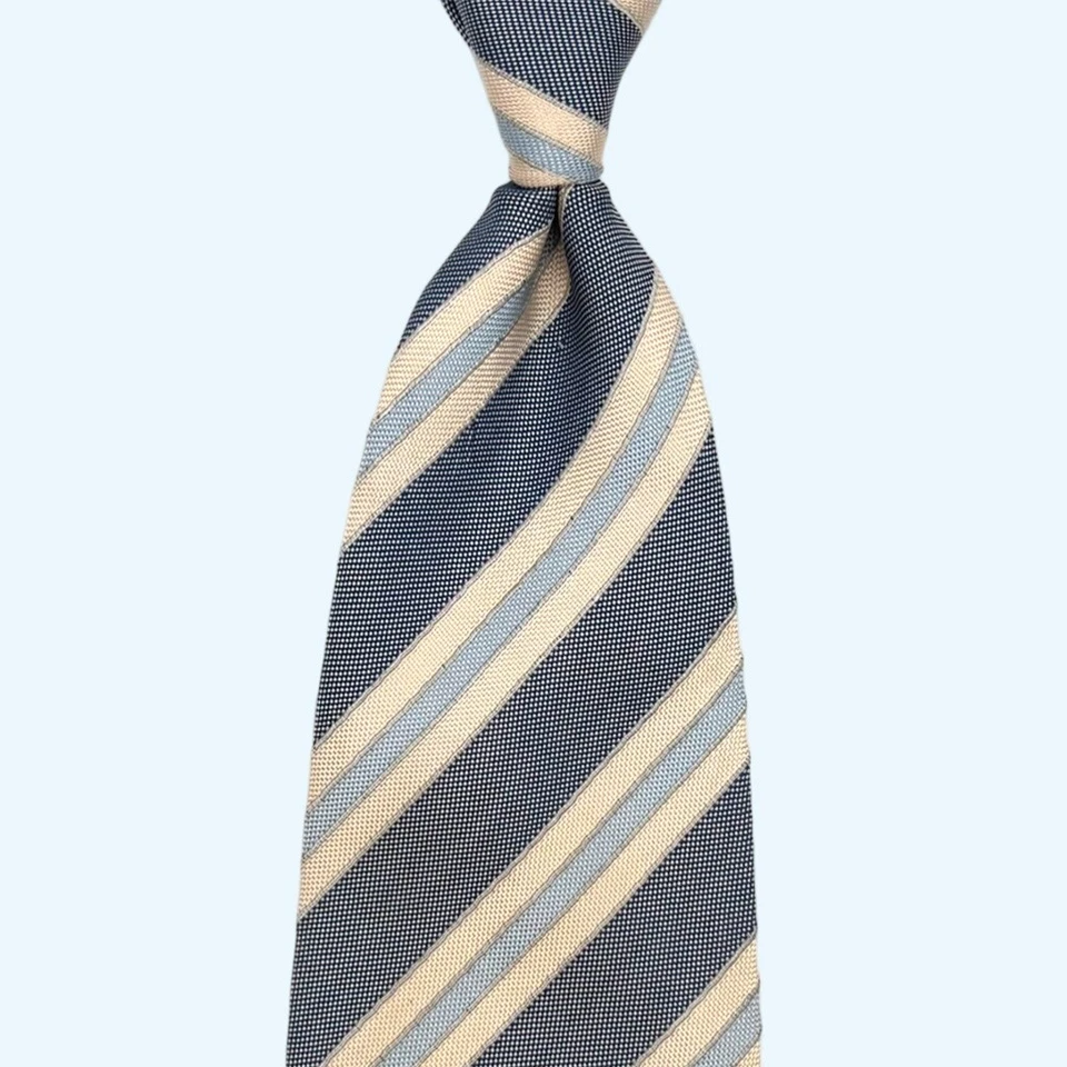 Corbata Pal Zileri - Corbata Gris Azul Crema Patrón Rayas Diagonales Italia 90% Seda Foto 3 de 4