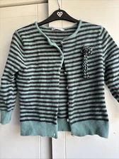 Topshop green & black Striped wool & angora mix Cardigan. Size 12 Y2K