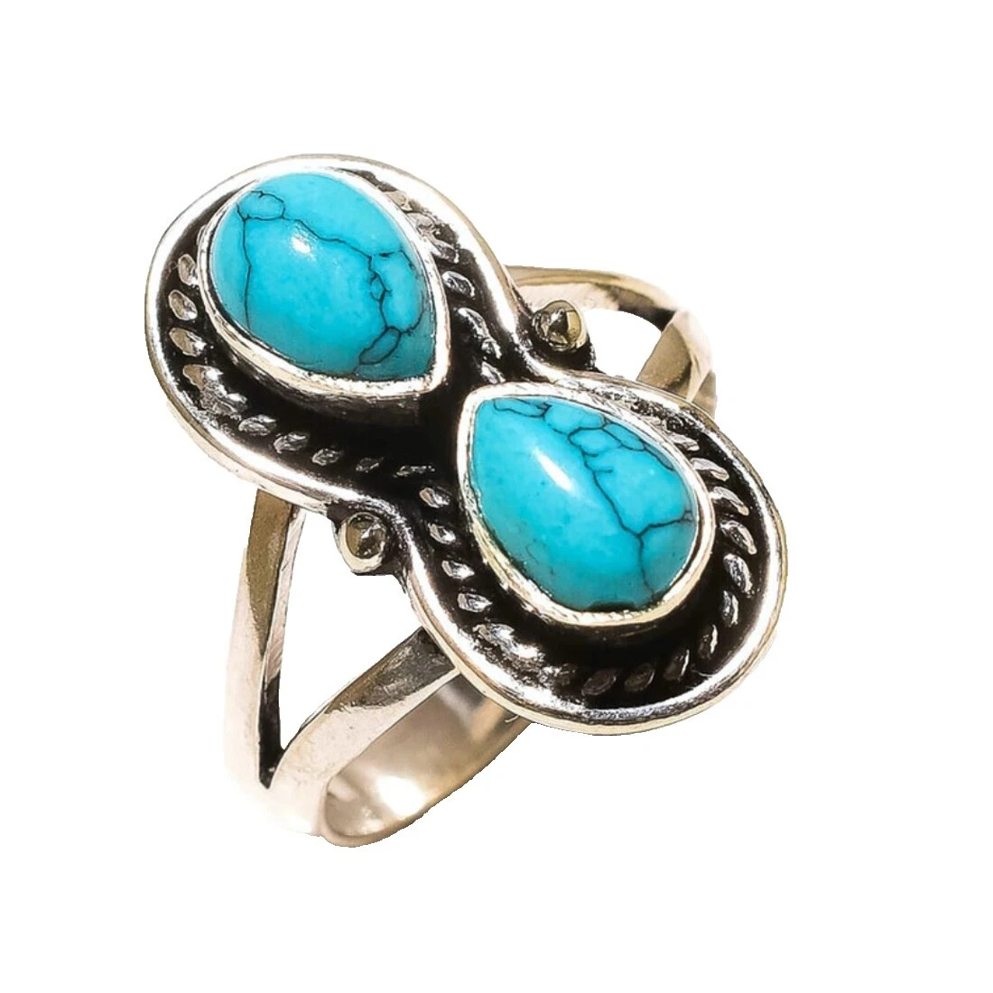 Turquesa Anillo de Plata Plateado 5.5 Anillos de Moda