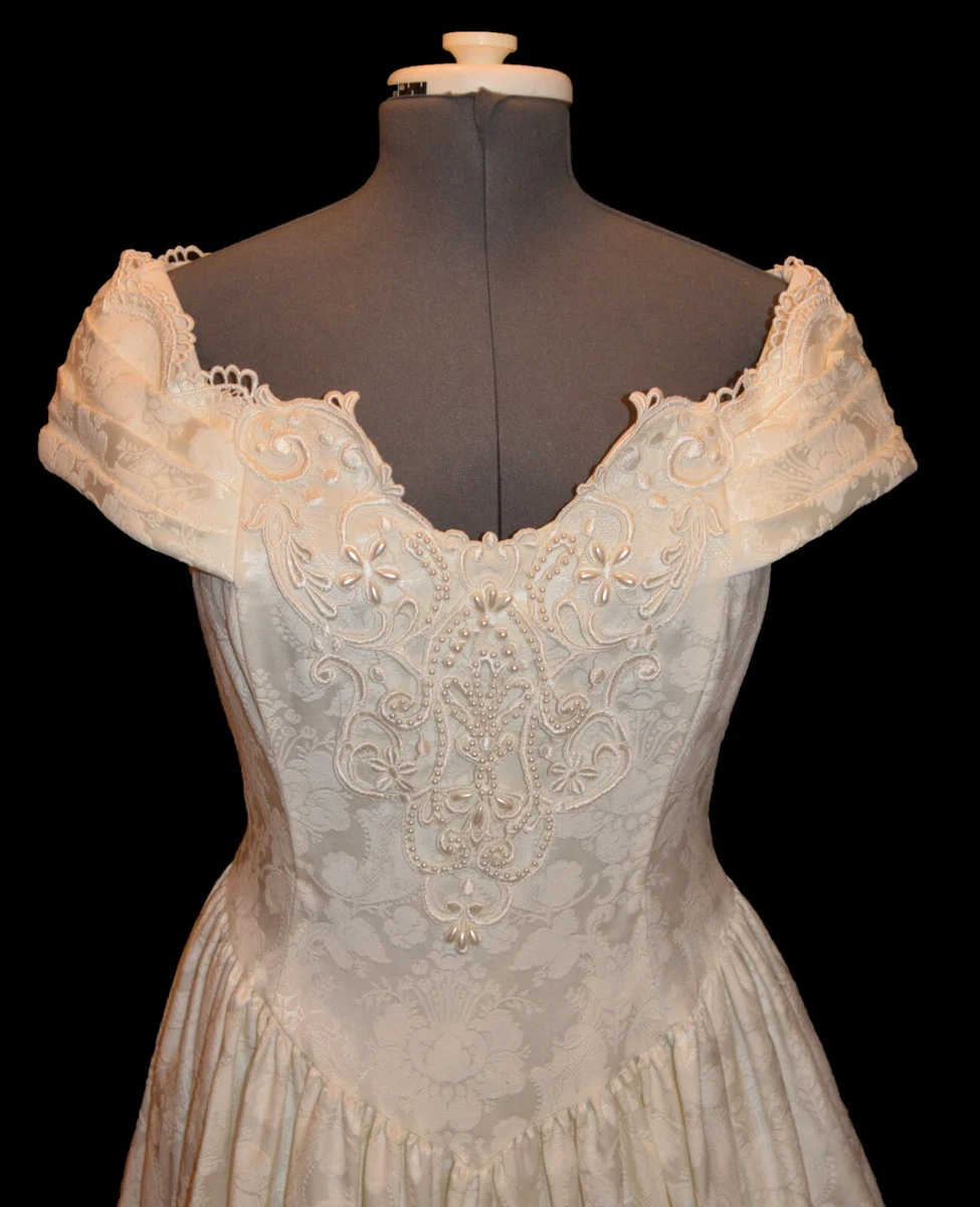 Jessica McClintock Vintage 80s Ivory Prom Party Formal Wedding Dress size 16
