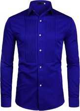 Mens Slim Fit Long Sleeve Tuxedo Dress Shirt Formal Prom Event Wear Breathable