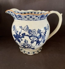 Vintage blue white Floral Jug Pitcher Vase England