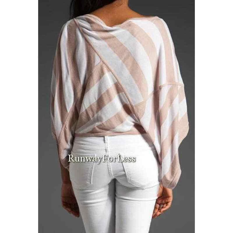 Top túnica L.A.M.B LAMB S pequeño pequeño a rayas convertible rosa humo blanco tejido Foto 3 de 4