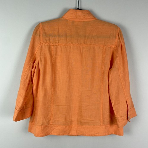 Chicos Orange Linen Jacket Size 1 US Medium 3/4 Sleeves Button Up Pockets - Picture 6 of 10