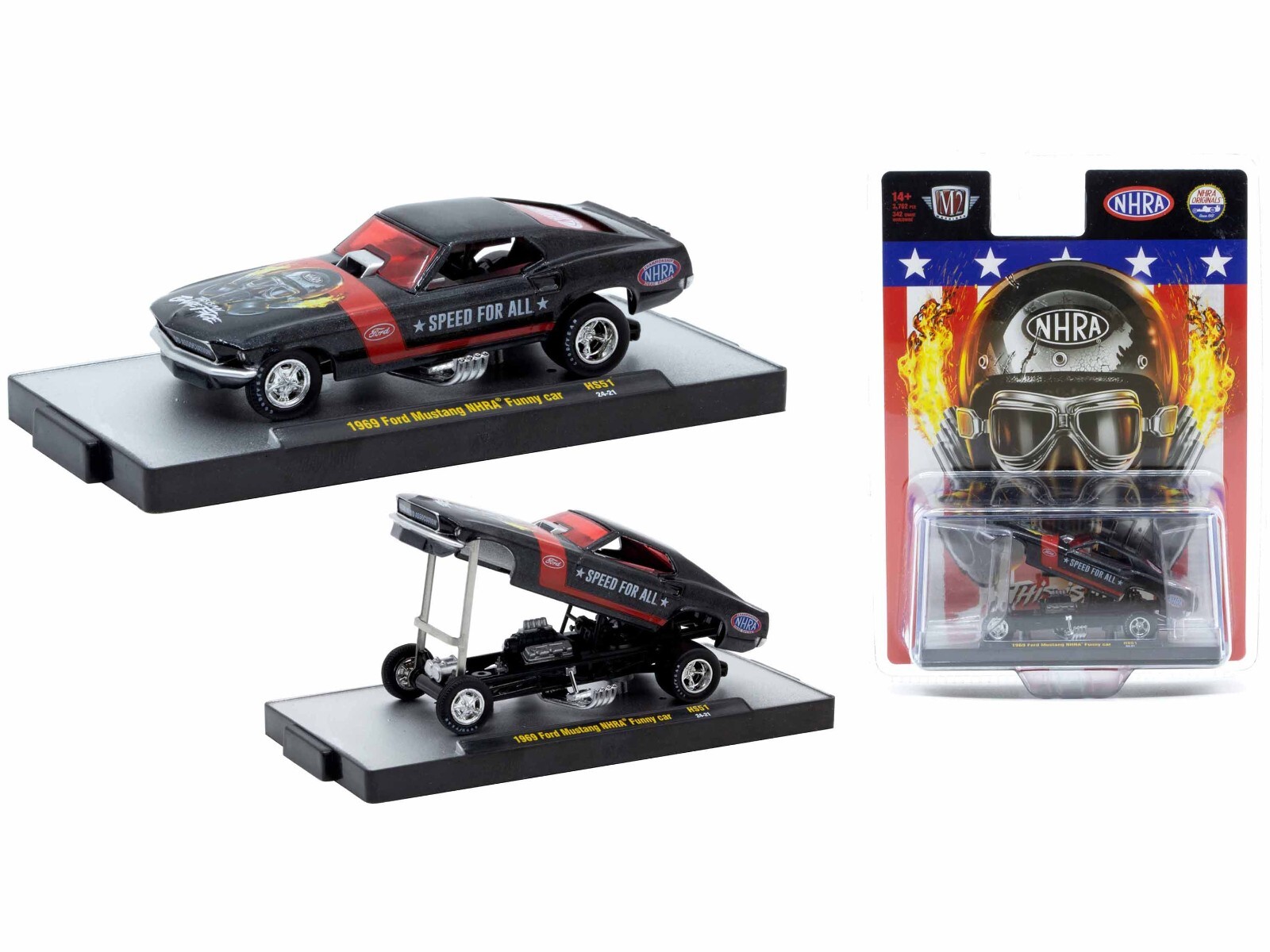 1969 FORD MUSTANG NHRA FUNNY CAR BLACK 1/64 DIECAST MODEL CAR BY M2 31500-HS51