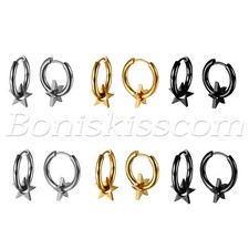 2pcs Men's Women's Charm Round Pentagram Huggie Hinged Hoop Ear Studs Earrings