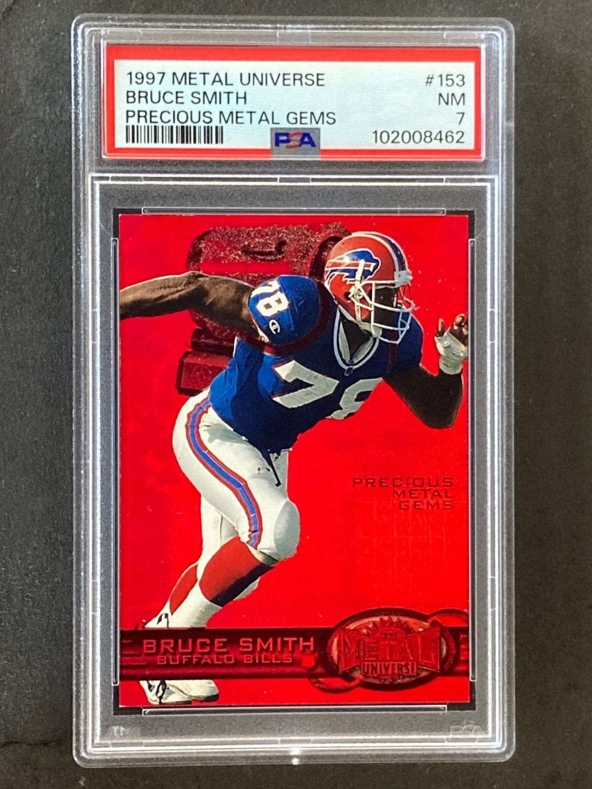 1997 Metal Universe #153 Bruce Smith Precious Metal Gems PMG #/150 PSA 7