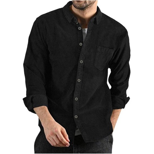 Herren Einfarbiges Langarmhemd Kopf Regular Fit Denim Baumwolle Freizeit - Picture 2 of 15
