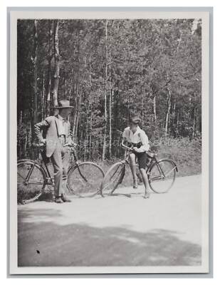 Boy & Man in Suit on Bike Ride - Vintage Photo 1930