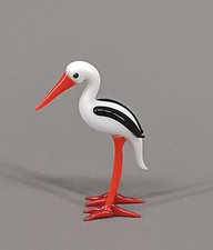 99812052 Figure de Verre Lauscha Cigogne Oiseaux Antique Soufflé à la Main H6cm