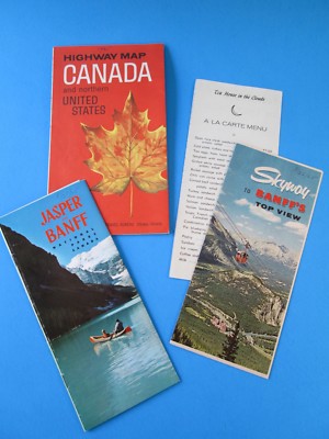 1965 Highway Map CANADA+Brochures BANFF Jasper+SULPHUR MOUNTAIN Tea House MENU