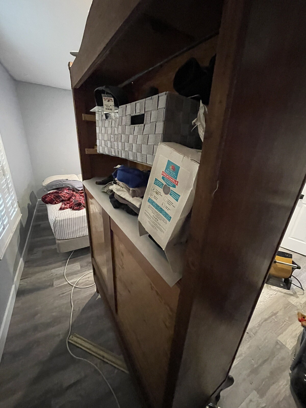 Antique Vtg Single Door & Mirror Armoire Wood Closet Wardrobe w