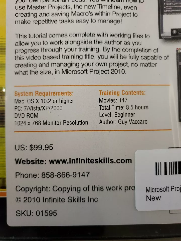 Learning Microsoft Project 2010 Video Training DVD ROM, Infinite,  Guy Vaccaro - Image 3 of 4