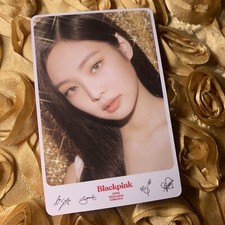 JENNIE BLACKPINK Group 2020 Floral Dress Sign Celeb K-pop Girl Photo Card Gold