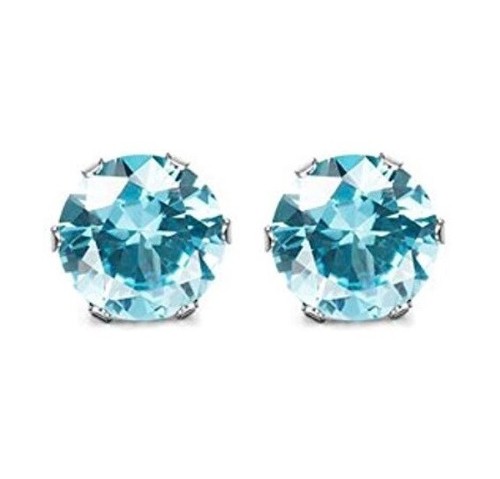 3/4/5/6/8mm CZ Aquamarine Stud Earrings, March Birthstone Blue, Stainless Steel - 第 4/7 張圖片