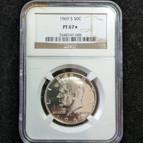 1969 S 50c Silver Kennedy Half Dollar NGC PF67 * Star