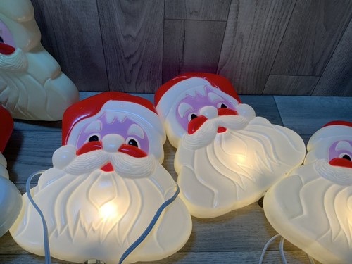 Vtg Blow Mold Plastic Santa Claus Face Head Hanging Wall Window Light 2 Side X6 - Picture 5 of 15
