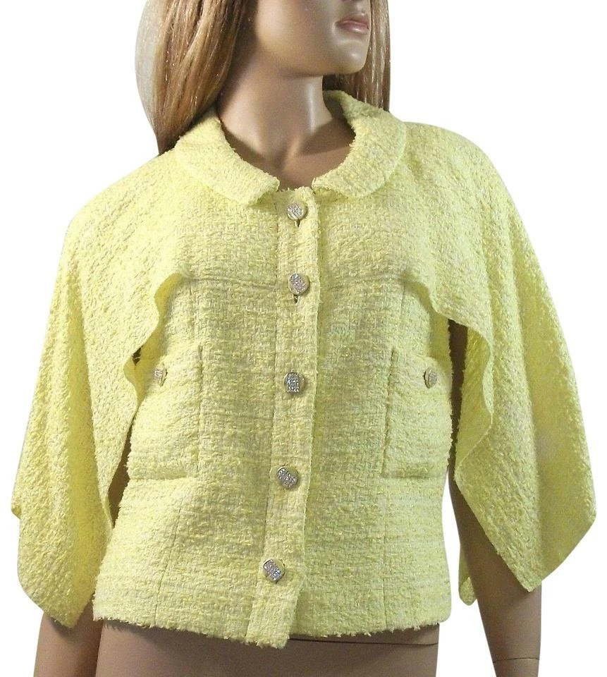 $5700 CHANEL Runway Yellow Tweed Cape Jacket Size 38